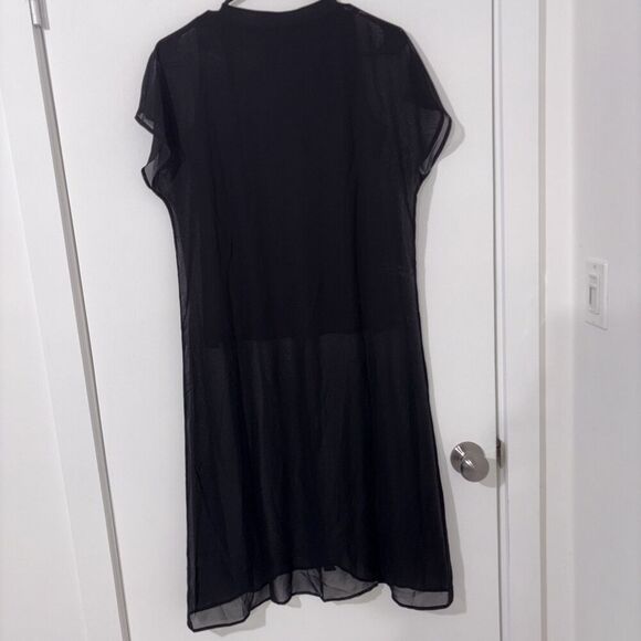 Colleen Lopez Long Sheer Tunic Topper size Medium Cap Sleeve Black Chiffon Artsy - Picture 4 of 6